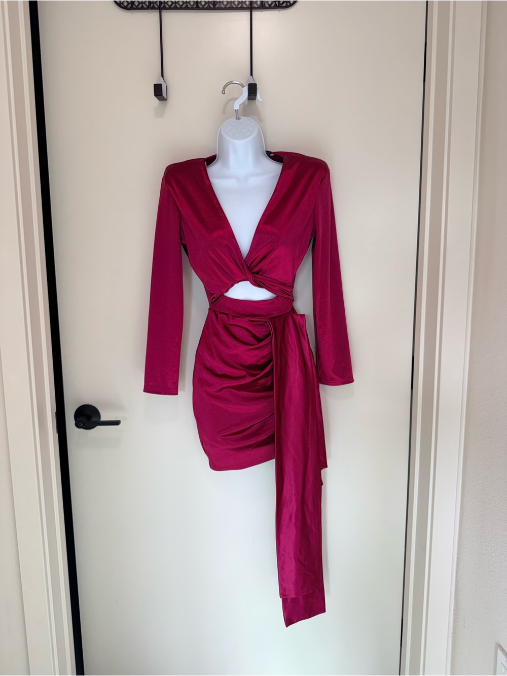 Fashion Nova Fushia Wrap-Front Long Sleeve Mini Dress